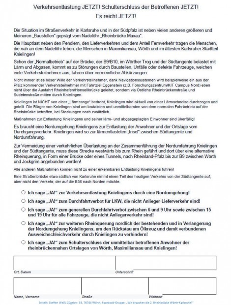 Verkehrsentlastung 2. Rheinbrücke Wörth Formular