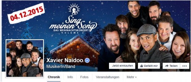Facebook-Seite von Xavier Naidoo. 