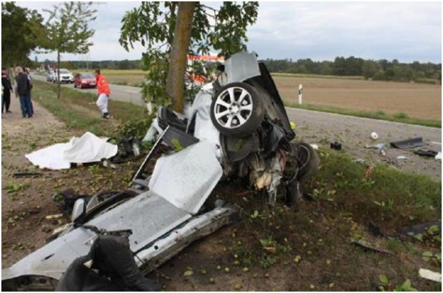 Tödlicher Unfall bei Kandel im letzten Jahr: Das Fahrzeug zertrümmert, der Fahrer hatte keine Chance. Fotos und Grafiken: Polizeidirektion Landau