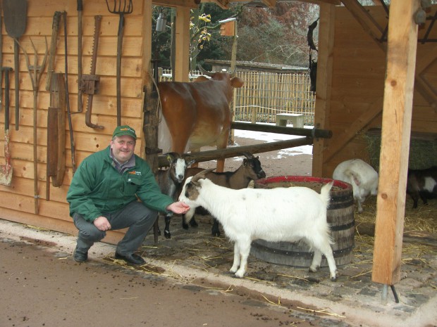 Zoodirektor Dr. Heckel im neu eröffneten Streichelzoo. Foto: pfalz-express/Ahme