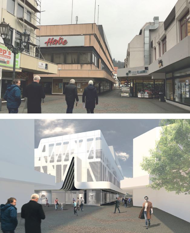 Hertie: Vergleich heutige Ansicht und zukünftige. Fotoquelle: stadt-nw