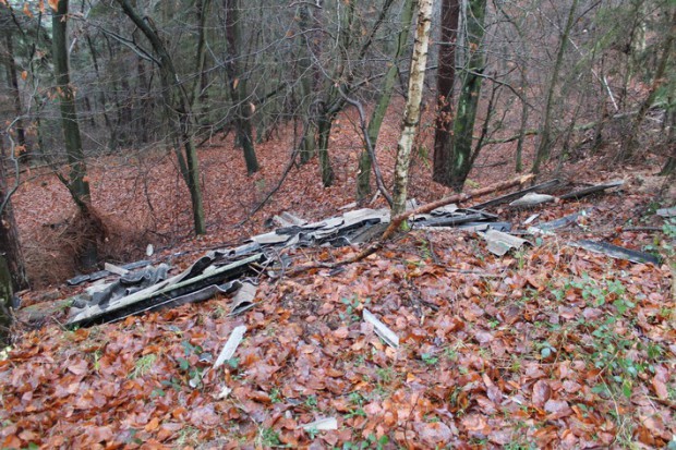 Gebrochene Asbetplatten wurden einfach so im Wald "entsorgt". Foto: pol