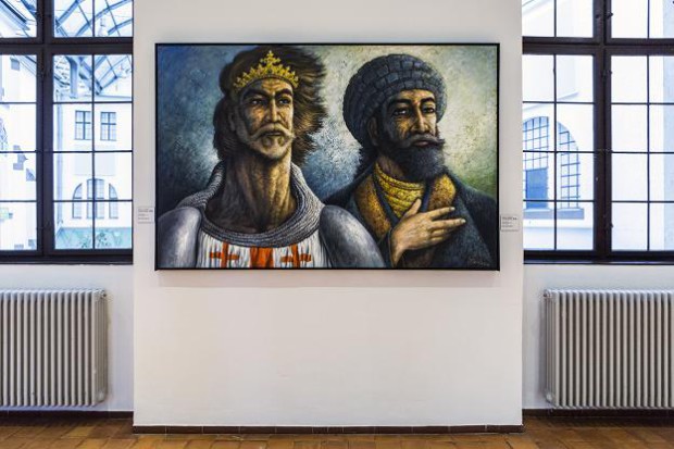  „Doppelporträt Richard I. und Saladin“ von  Manfred Herzog im Historischen Museum Speyer.  Foto: Carolin Breckle (Historisches Museum der Pfalz).