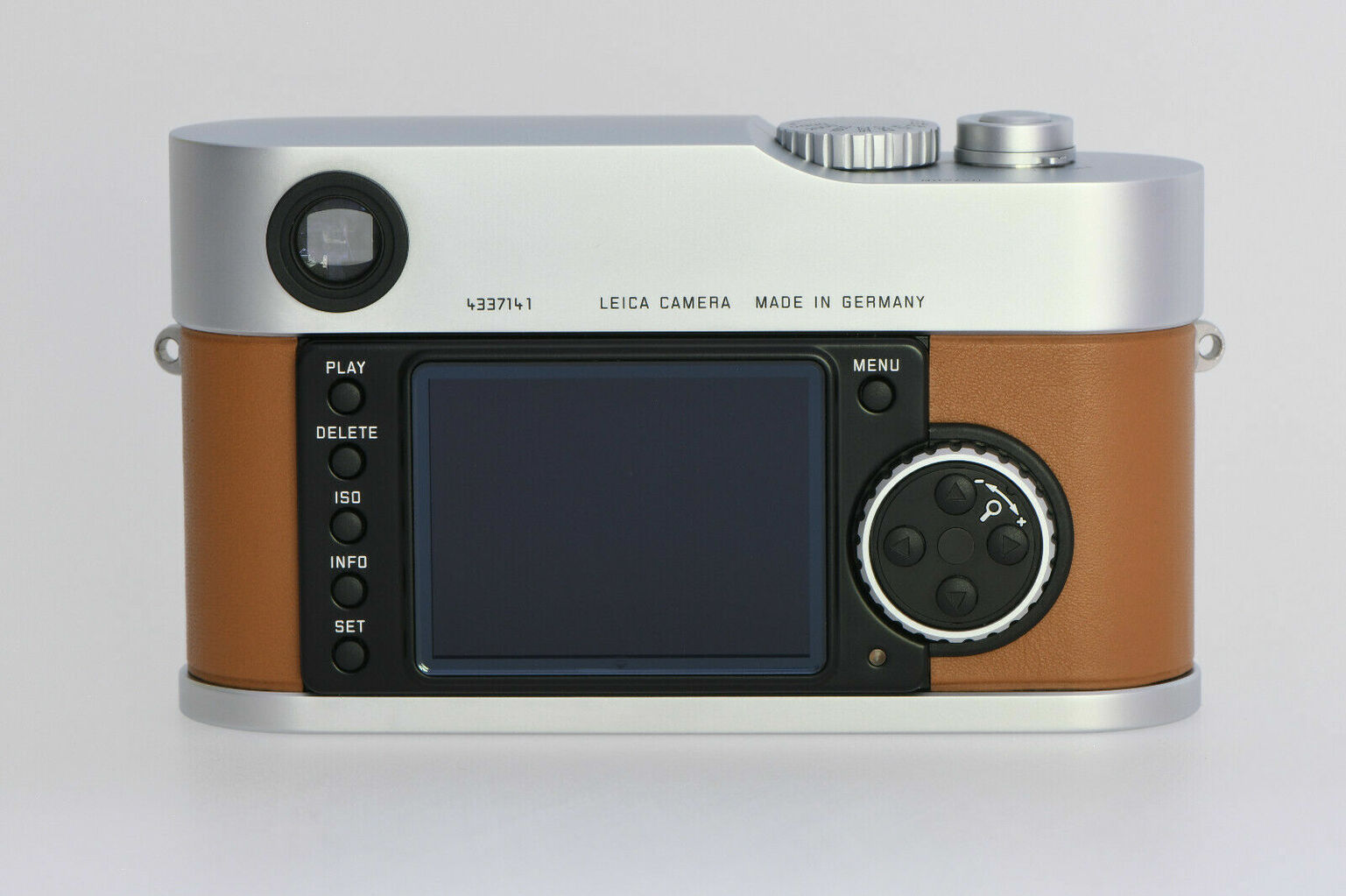 Die Leica M9-P Hermes Prototype Rückseite mit Akzenten.
